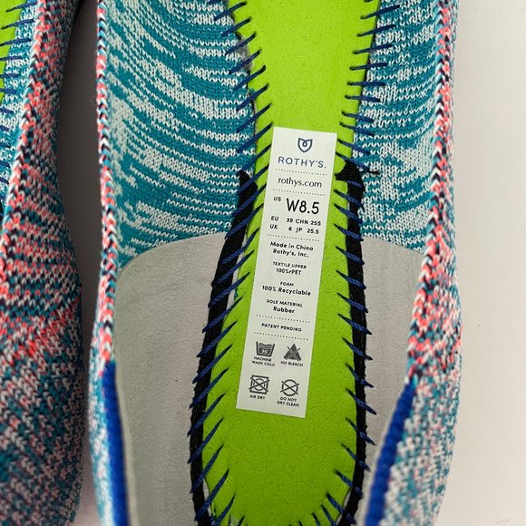 Rothy\'s The Point Turquoise Melange size 8.5 Like New Blue Pink Teal Neon Flats